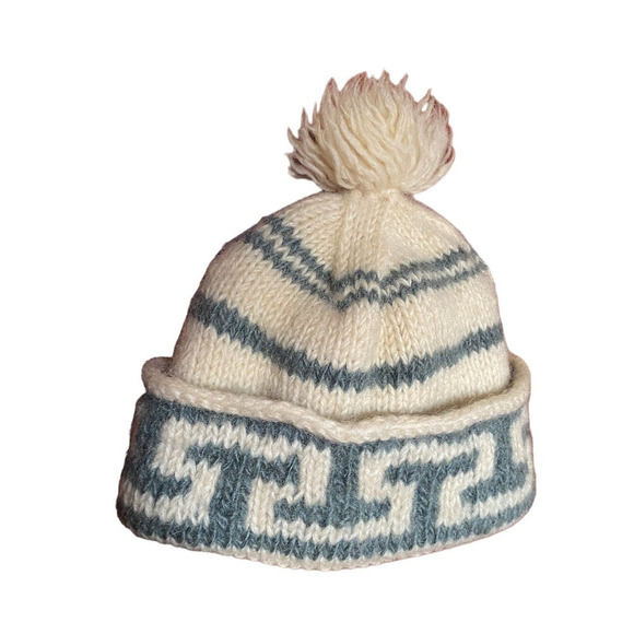 VINTAGE Unisex Cream Wool Winter Ski Hat - Picture 1 of 3